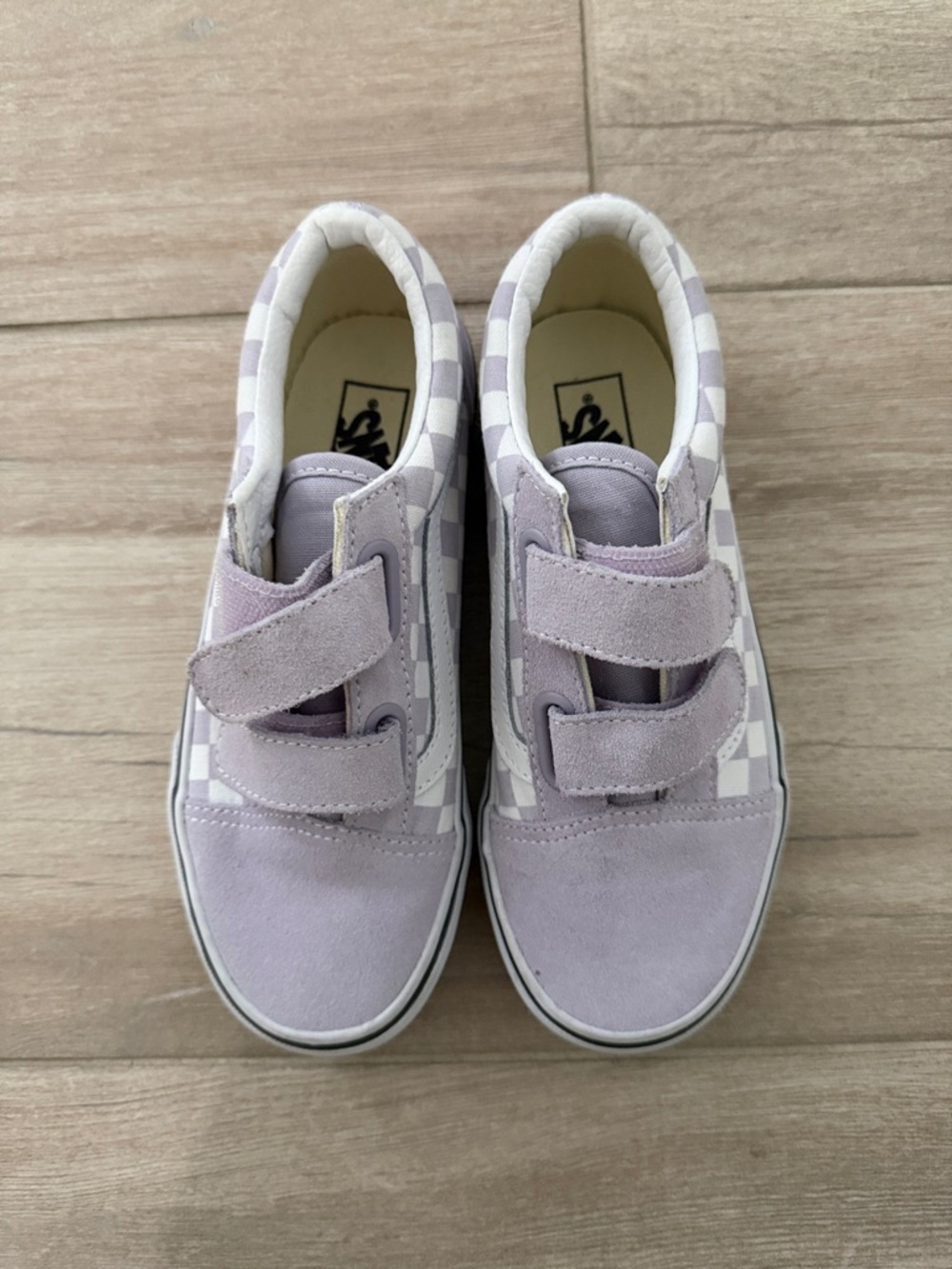 Vans Kids Lilac and White Checkerboard Velcro Sneakers